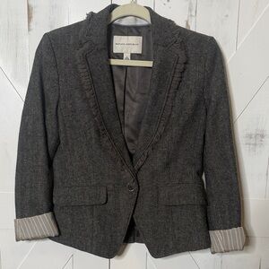 Banana Republic Gray Herringbone Frayed Trim Tailored Blazer